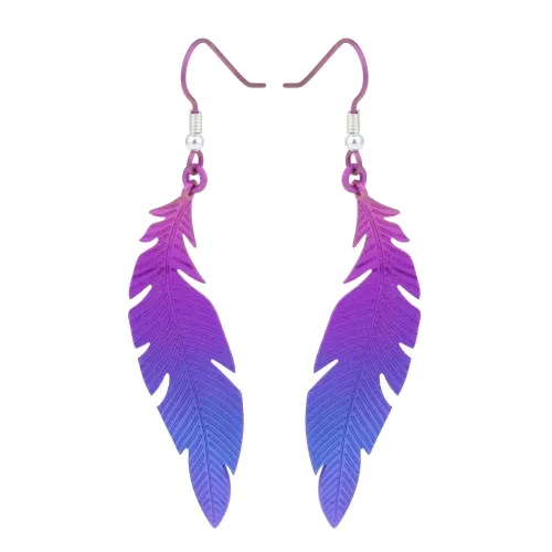 Large Feather Purple Drop & Dangle Earrings